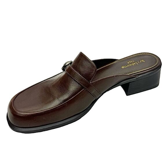 LIZ CLAIBORNE Flex Women's Brown Leather Slip On Mule, Closed Toe 9 Medium - Picture 2 of 11